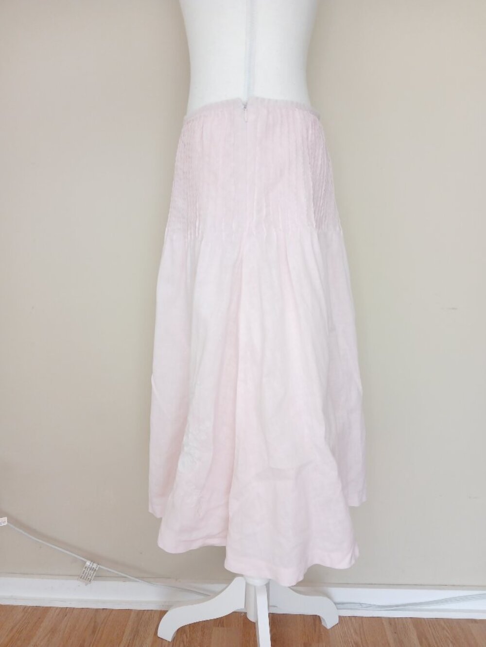 Tommy Hilfiger Pink 100 % Linen Midi Prairie A Line Skirt Size 8 - Picture 5 of 8